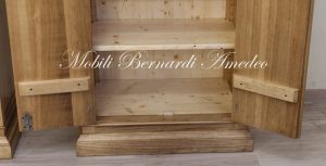 Cabinet in solid walnut wood with light color finish and movable internal shelves